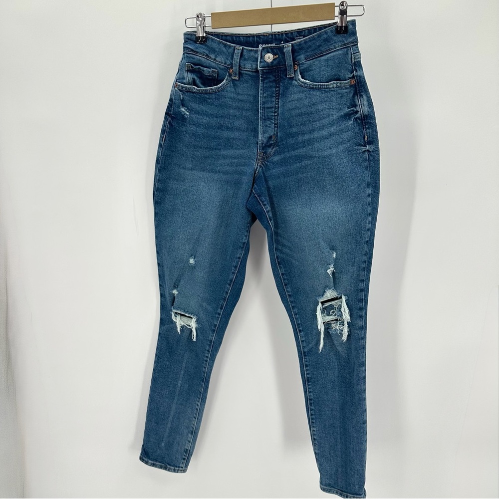 Old Navy Jeans Women 4 TALL Blue Curvy OG Straight Leg High Rise Distressed Wash